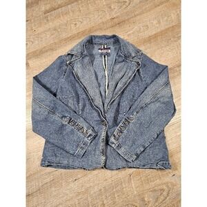 Mwah Jeans Womens Medium Wash Denim Blazer Jacket Blue Size 18/20 Stretch Button